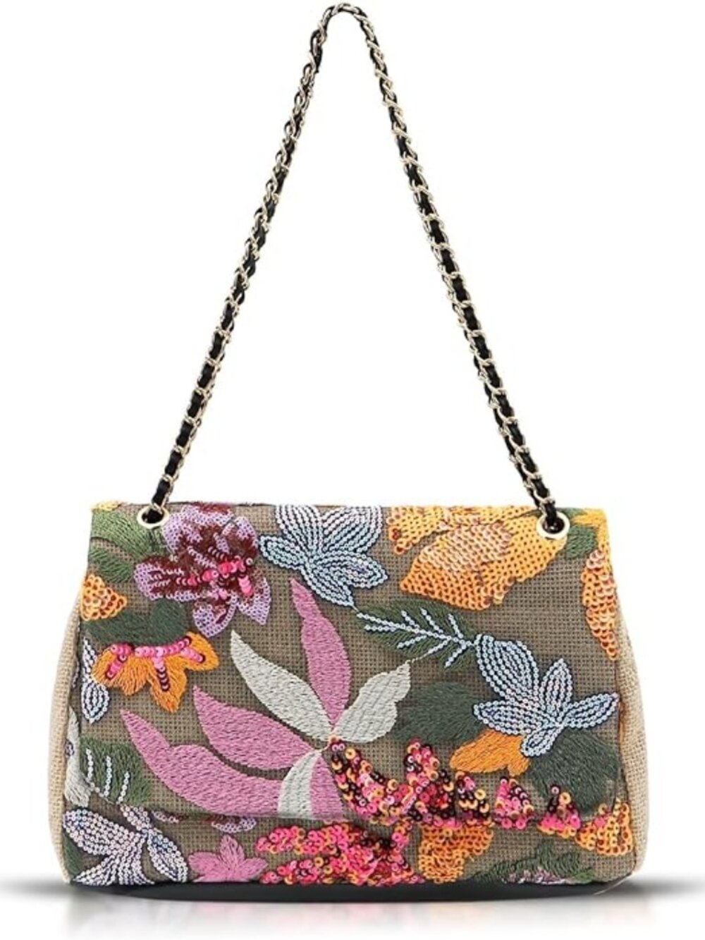 Sequin Embroidery Straw Handbag